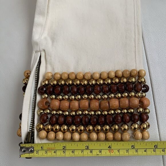 Boston Proper Women's High Rise Cream Jeans with Gold Brown Tan Accents Size 6 - Picture 10 of 10